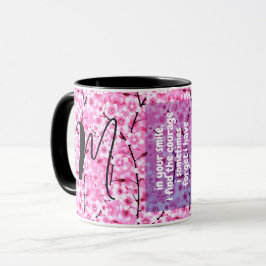 Quote voor mijn zus | Roze Bloemen Monogrammed Gif Mok