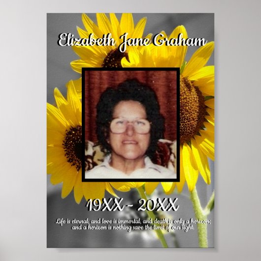 Quote Yellow Sunflowers Background Memorial Poster (Voorkant)