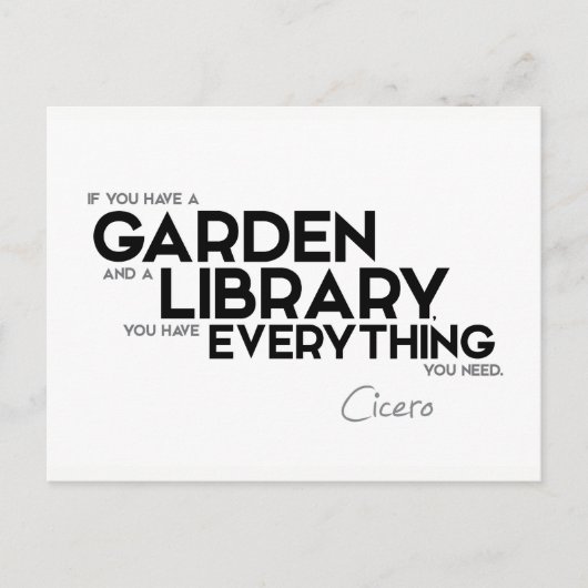 QUOTES: Cicero: Een tuin en een bibliotheek Briefkaart (Voorkant)
