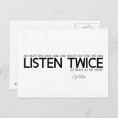 QUOTES: Epictetus: twee keer luisteren Briefkaart (Voorkant / Achterkant)