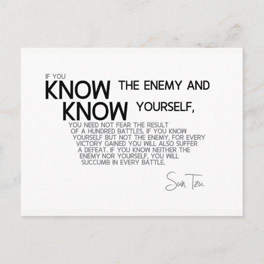 QUOTES: Sun Tzu: Ken de vijand en jezelf Briefkaart (Voorkant)