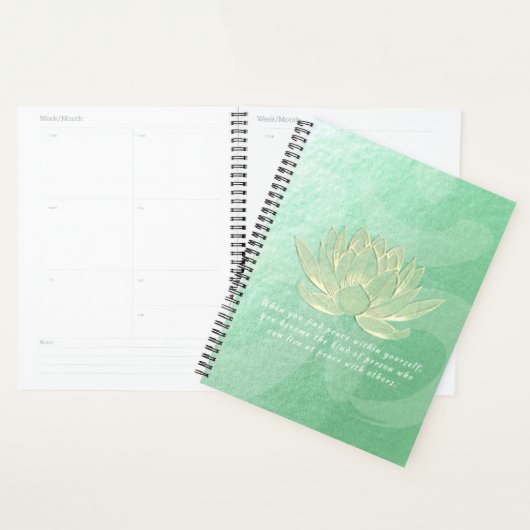 Quottes van de groene Gold Lotus Yoga-onderhoudsin Planner (Display)