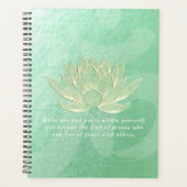 Quottes van de groene Gold Lotus Yoga-onderhoudsin Planner (Voorkant)