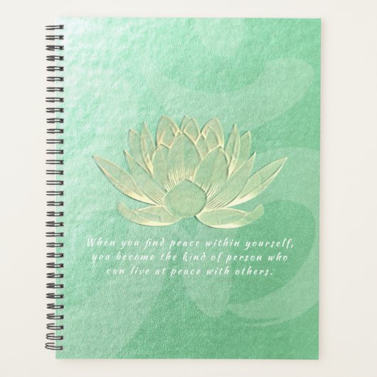 Quottes van de groene Gold Lotus Yoga-onderhoudsin Planner (Voorkant)