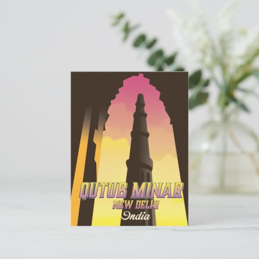 Qutub Minar New Delhi India reisposter Briefkaart (Staand voorkant)