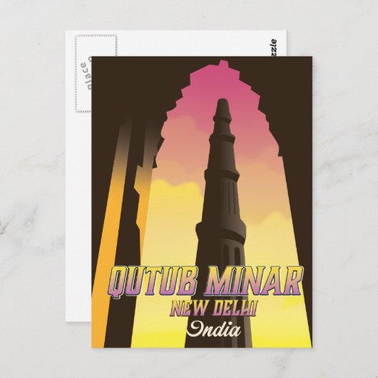 Qutub Minar New Delhi India reisposter Briefkaart (Voorkant / Achterkant)