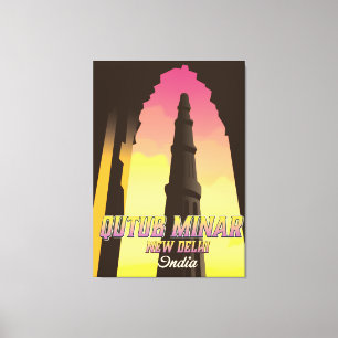Qutub Minar New Delhi India reisposter Canvas Afdruk