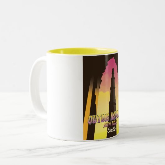 Qutub Minar New Delhi India reisposter Tweekleurige Koffiemok (Voorkant links)