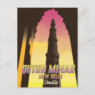 Qutub Minar  Nieuwe Delhi India reisposter Briefkaart