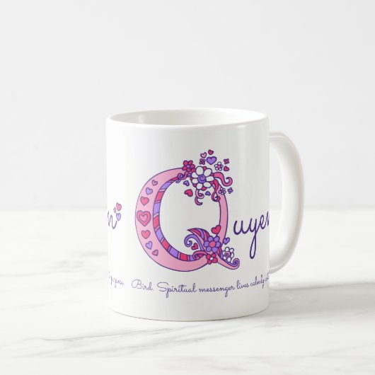 Quyen of Q initiaal naam betekent roze mok (Voorkant rechts)