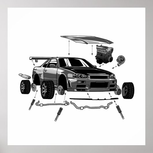 R34 SKYLINE ASSEMBLY POSTER (Voorkant)