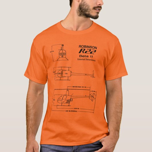 R-22 Robinson Helicopter Blueprint T-Shirt (Voorkant)