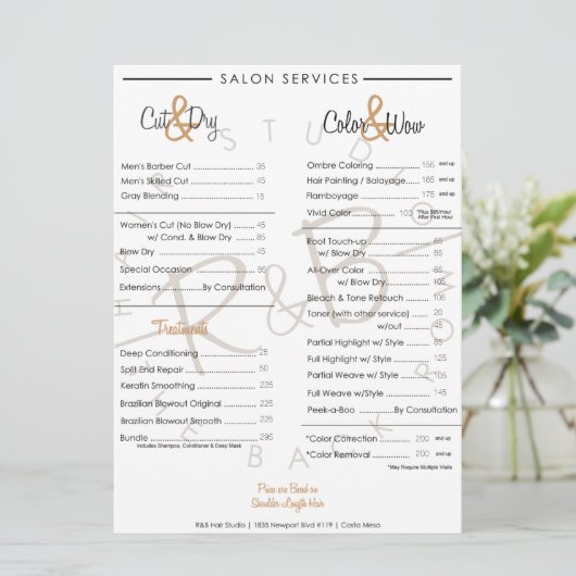 R&B Gold Graphic Service Menu (Staand voorkant)