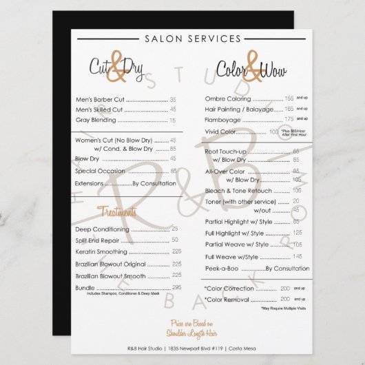 R&B Gold Graphic Service Menu (Voorkant / Achterkant)