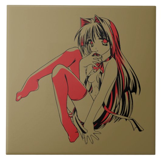 R & B Manga, Neko Catgirl Furry Loli Anime Tegeltje (Voorkant)