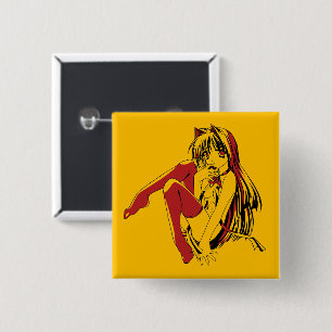 R & B Manga, Neko Catgirl Furry Loli Anime Vierkante Button 5,1 Cm