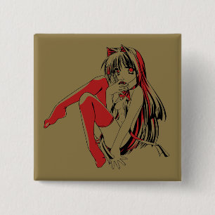 R & B Manga, Neko Catgirl Furry Loli Anime Vierkante Button 5,1 Cm