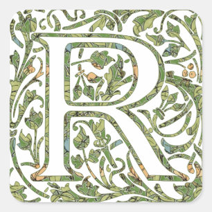 R Bloemig Monogram Vierkante Sticker
