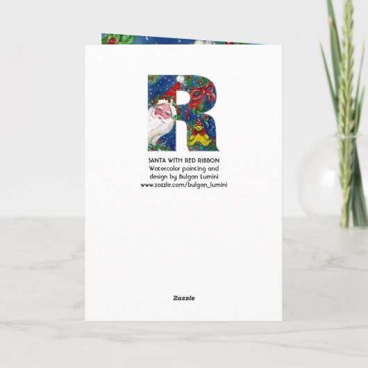 R BRIEF/SANTA CLAUS MET RODE RIBBON MONOGRAM FEESTDAGEN KAART (Achterkant)