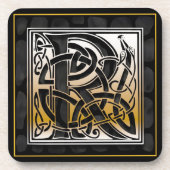 "R" Celtic Black Stone Monogram Onderzetters (Voorkant)