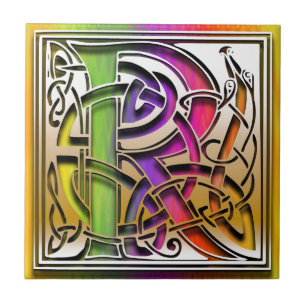 R Celtic Rainbow Custom Monogram Tile Tegeltje