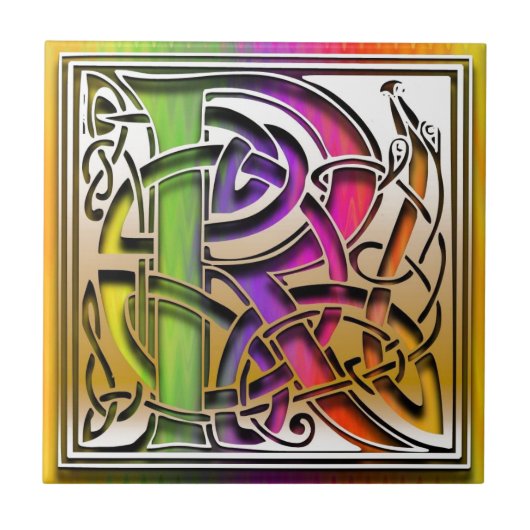 R Celtic Rainbow Custom Monogram Tile Tegeltje (Voorkant)