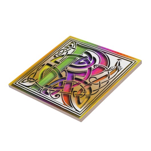 R Celtic Rainbow Custom Monogram Tile Tegeltje (Zijkant)