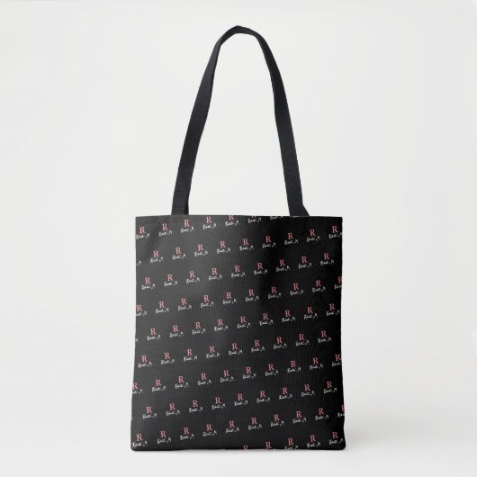 R /custom/ Roze Monogram gestempeld allover Zwart Tote Bag (Voorkant)