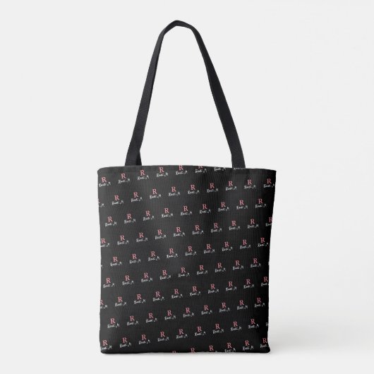 R /custom/ Roze Monogram gestempeld allover Zwart Tote Bag (Achterkant)