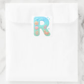 "R" Cute Letter - Underwater Sea Creature  Vierkante Sticker (Tas)