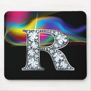 "R" Diamond Bling met regenboogwervelkolom Mousepa Muismat