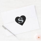 "R" Diamond Bling on Black Heart Sticker (Envelop)
