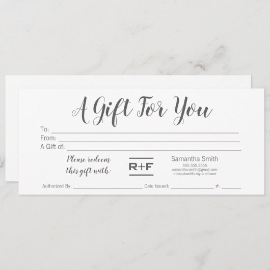 R+F-cadeaubon Kaart (Voorkant / Achterkant)