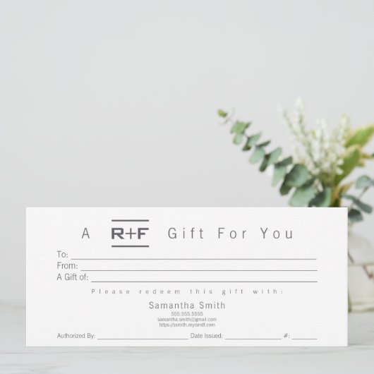 R+F Modern Cadeaubon Kaart (Staand voorkant)
