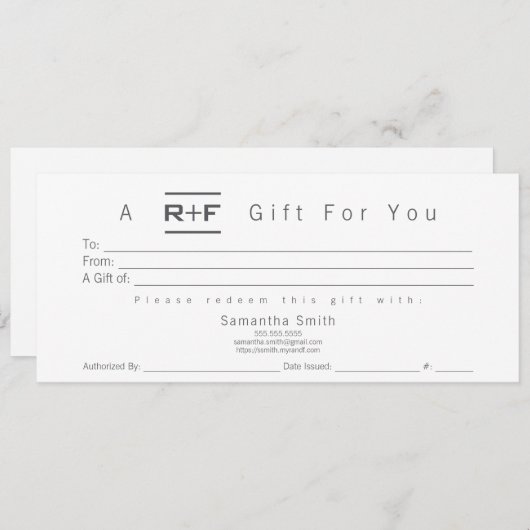 R+F Modern Cadeaubon Kaart (Voorkant / Achterkant)