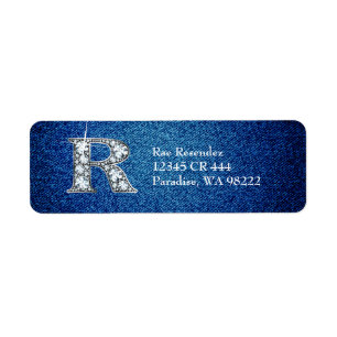 R Faux Diamond on Denim Return Address Label