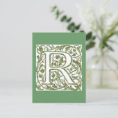 R Floral Monogram Briefkaart (Staand voorkant)