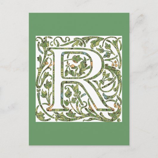 R Floral Monogram Briefkaart (Voorkant)