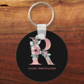 R Floral Monogram Name Letters Roze Agate Sleutelh Sleutelhanger (Voorkant)