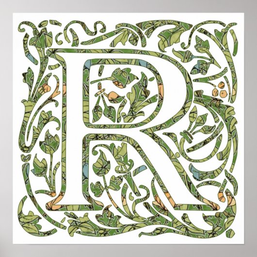 R Floral Monogram Poster (Voorkant)