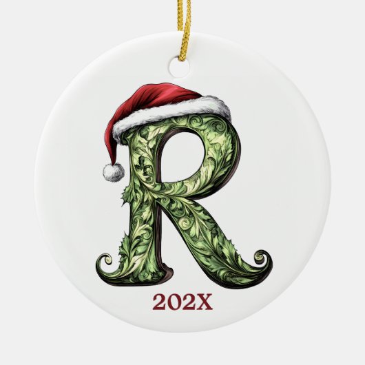 R Gepersonaliseerde Monogram Kerst Ornament (Voorkant)