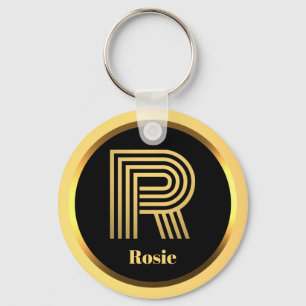 R Gold Monogrammed Letter persoonlijk Sleutelhanger