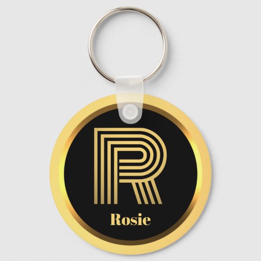 R Gold Monogrammed Letter persoonlijk Sleutelhanger (Voorkant)