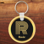 R Gold Monogrammed Letter persoonlijk Sleutelhanger (Voorkant)