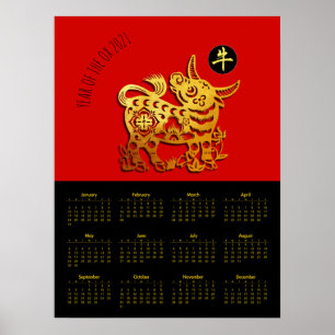 R Gold Ox Papercut Chinees Nieuwjaar 2021 Agenda Poster