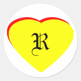 "R" Hart Geel Rood Bruiloftsuitnodiging Het MUSEUM Ronde Sticker