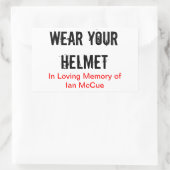R.I.P Ian McCue "Draag uw helm" herdenkingsstokken Rechthoekige Sticker (Tas)