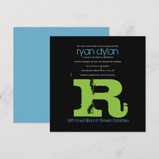 R Initiaal Collectie Bat Bar Mitzvah Uitnodiging (Voorkant / Achterkant)