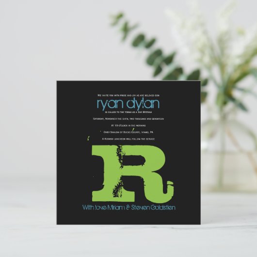 R Initiaal Collectie Bat Bar Mitzvah Uitnodiging (Staand voorkant)