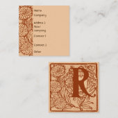 R initiaal met Chrysanthema's Vierkante Visitekaartje (Voorkant / Achterkant)